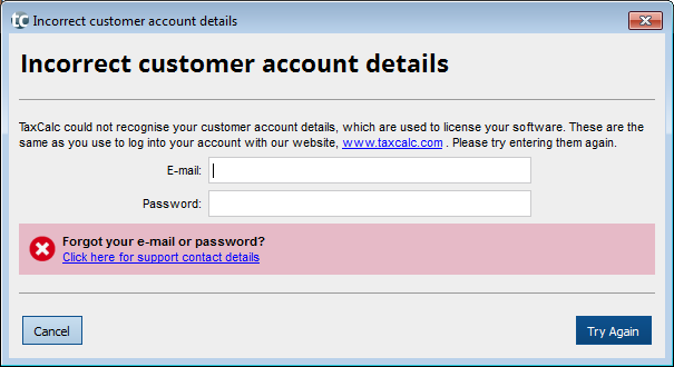 incorrect customer account details