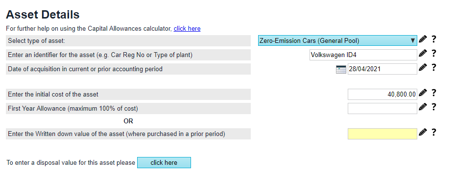 CT600 How Do I Enter A Balancing Charge allowance On Disposal Of A 